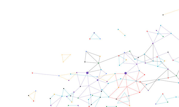 Abstract colorful network connection background with geometric dots and lines representing digital technology and data communication