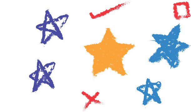 Textured orange star illustration with abstract hand drawn doodle elements.