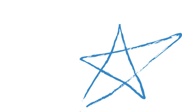 Minimalist hand drawn blue star line art vector with red dot accent.