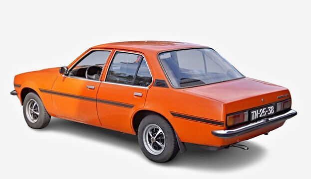 Orange Opel Ascona vintage classic car on white