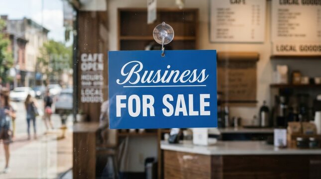 Business for sale sign on a storefront window