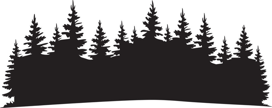 Black silhouette of pine trees on white background