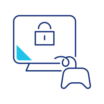 Game lock icon. Technology and game security line symbol. Color.