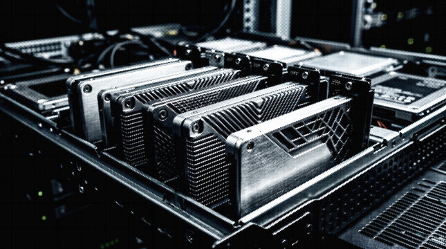 Data Center Server Storage Drives and Computer Hardware with Halftone Effect