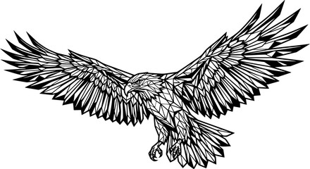 flying eagle, geometric eagle, polygonal eagle, majestic bird, black and white eagle, freedom eagle, angular eagle art, hand drawn outline engraving vector illustration design © ahmed