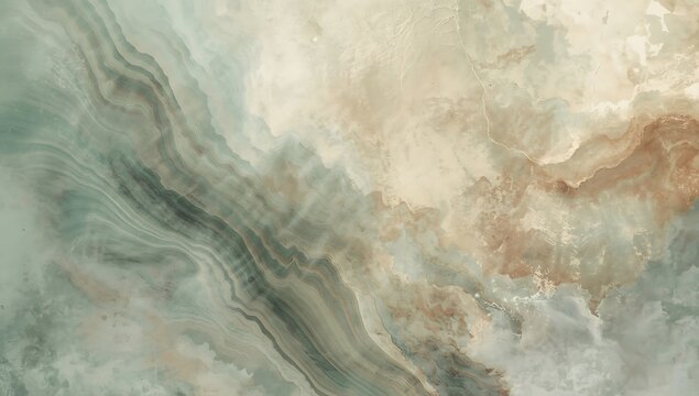 Elegant marbled stone surface with swirling veins of green and brown earth tones abstract background material