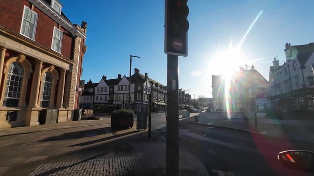Urban Drive Through Hitchin and Letchworth Garden City Streets Tour on Car During Cold But Sunny Day of Winter. 3rd December, 2025.
