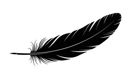 Black feather silhouette vector, elegant bird plume illustration, minimalist quill icon isolated on white background for logo design © Seli