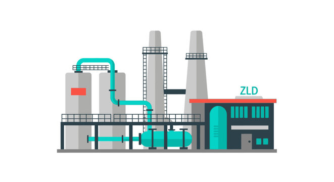 Zero Liquid Discharge (ZLD) Industrial Wastewater Treatment Plant Illustration, Sustainable Water Recycling and Purification Factory Vector Icon