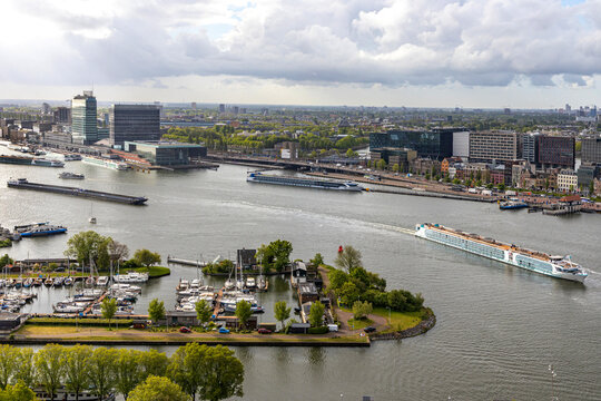 Aerial view on Amsterdam's river IJ