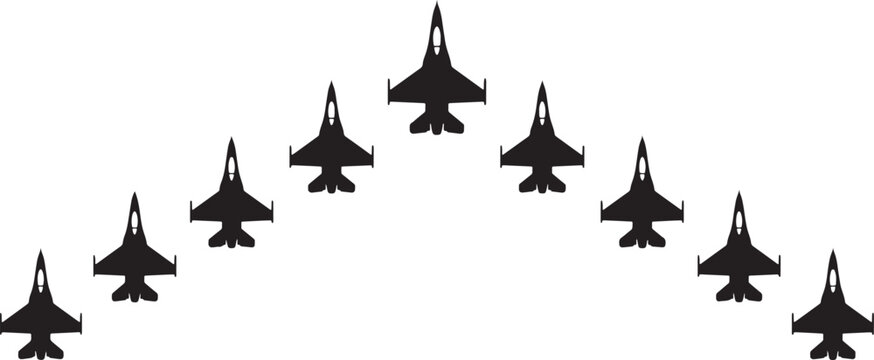 F-16 Fighting Falcon Jet Formation Silhouette Vector Set &ndash; Military Fighter Aircraft Squadron Icons Collection