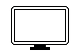 Fototapeta premium Large black outline computer monitor graphic with thick borders and empty white screen for content.