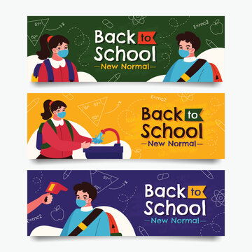 Back To School Vector Illustrations With Students And Safety Elements