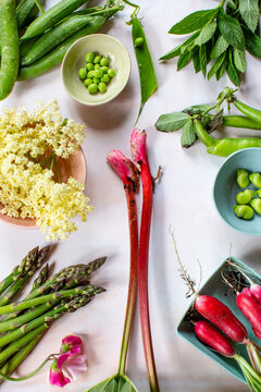 Colourful natural light image of spring produce. 
