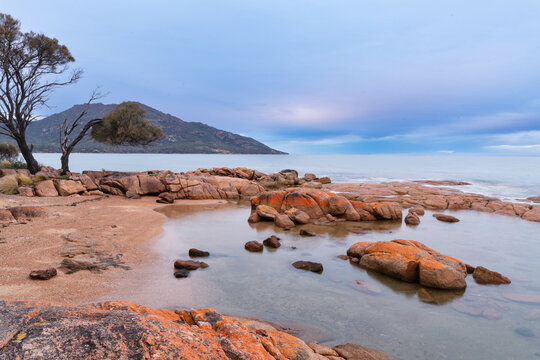 Early morning view of Coles bay and the hazards Tasmania 
