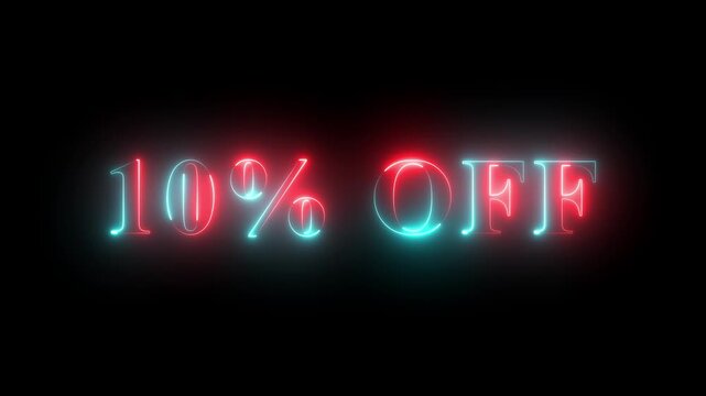 Glowing neon Flash Sale 10% percent discount promo animation isolated on black background 4K video animation.