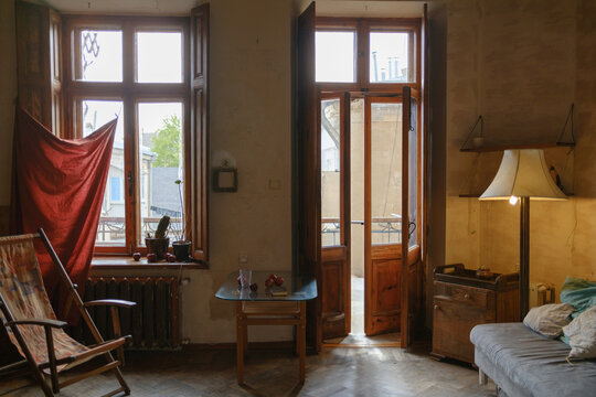 vintage interior with window and chair