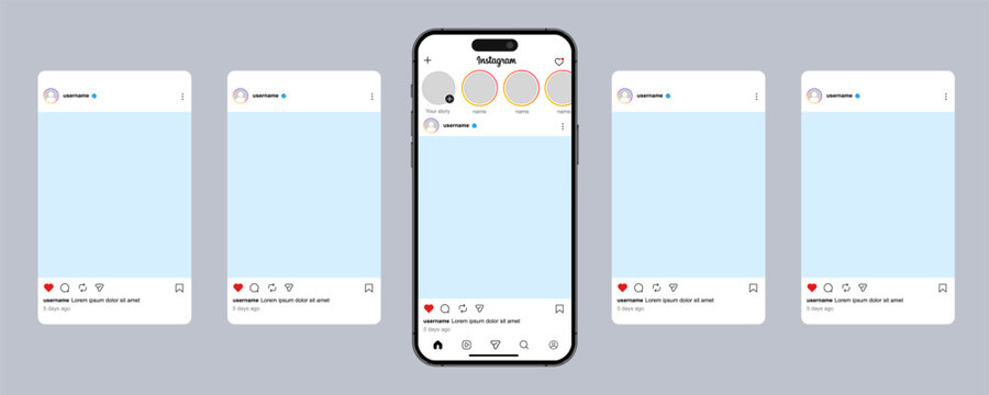 Instagram social media post home screen carousel interface template 2026, instagram frame layout - vector