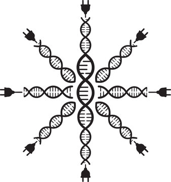 DNA double helix structure with electric plugs connected in a symmetrical pattern