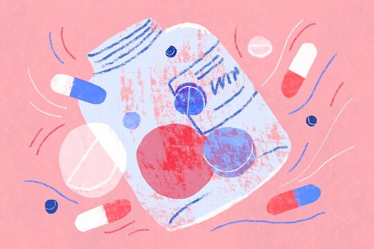 Pill Bottle with Scattered Medication &ndash; Healthcare Concept