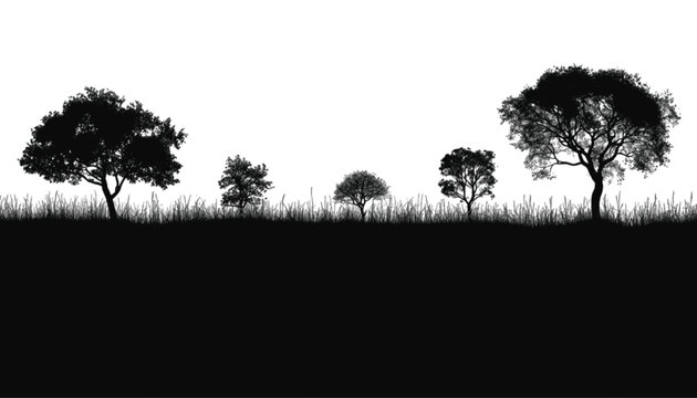 Trees standing in a rural field create a natural horizon line with ample clear white space above for adding custom graphic design elements or editorial text in a professional layout format.