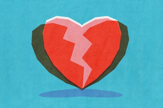 Broken heart retro illustration on blue