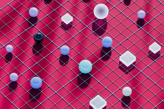 Abstract Data Grid with Geometric Spheres 3D Render