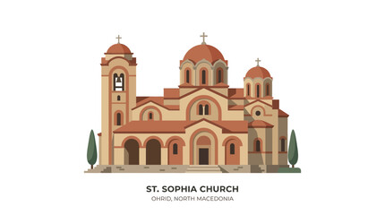 Fototapeta premium St. Sophia Church Landmark Illustration in Ohrid, North Macedonia