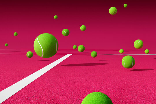 Tennis Balls Bounce on a Bright Pink Court