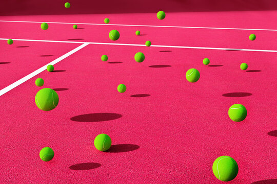 Tennis Balls Bounce on a Bright Pink Court