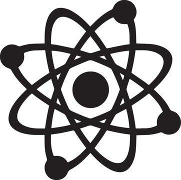 Simple atom model icon with orbiting electrons and nucleus