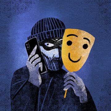 Cyber Fraudster with Fake Smile Mask &ndash; Scam and Cybersecurity Concept