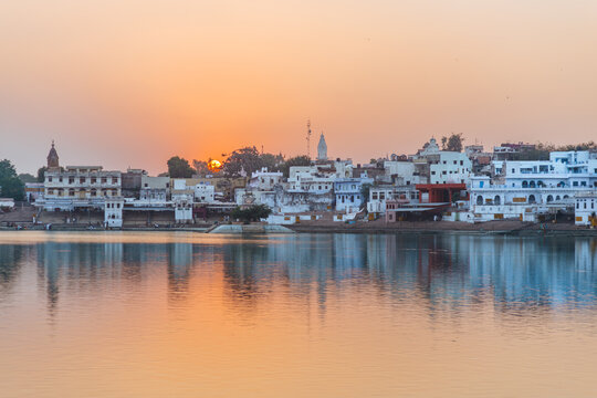 Sunset View Over the Holy Pushkar Lake in Rajasthan, India