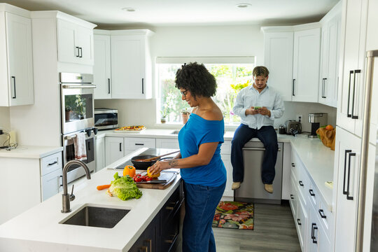 Young couple together  in home  Kitchen prepare meal 