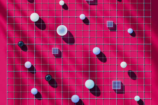 Abstract Data Grid with Geometric Spheres 3D Render