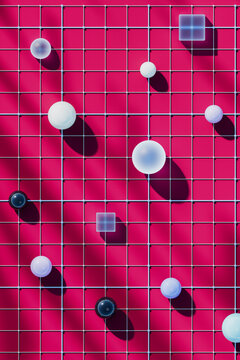 Abstract Data Grid with Geometric Spheres 3D Render
