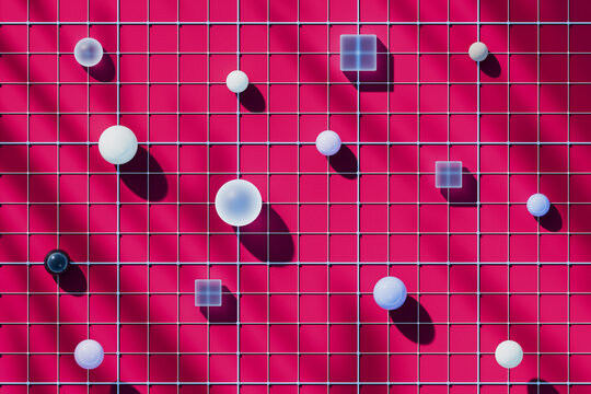 Abstract Data Grid with Geometric Spheres 3D Render