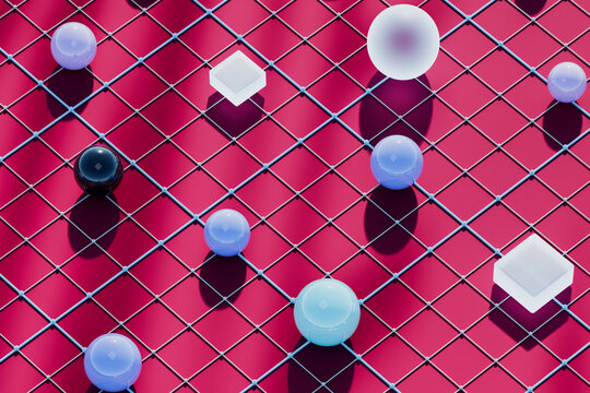 Abstract Data Grid with Geometric Spheres 3D Render