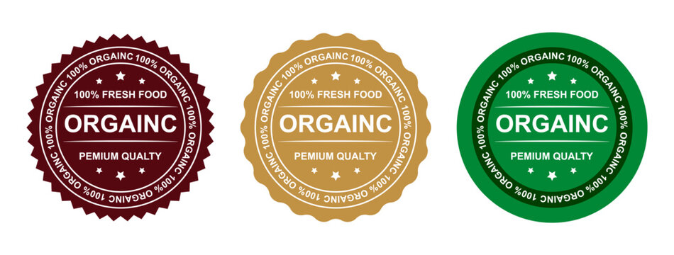 Organic Food Labels Collection with Premium Quality Fresh Product Badges and Eco Certification Seals