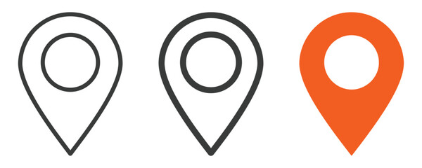 Set of location pin icons featuring outline and solid map markers location navigation position destination interface collection geography tracking discovery connectivity wayfinding © MST SUMAIYA