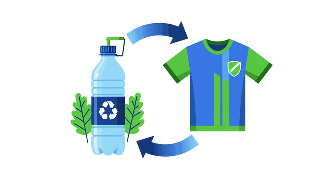 Sustainable Fashion Concept: Recycling Plastic Bottles into Eco-Friendly Clothing and Sportswear Jersey Vector