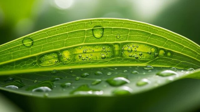 Plant cell, microscopic biological process showcasing photosynthesis, transforming radiant sunlight, essential carbon dioxide, pure water into vital glucose energy, releasing oxygen, fueling planet