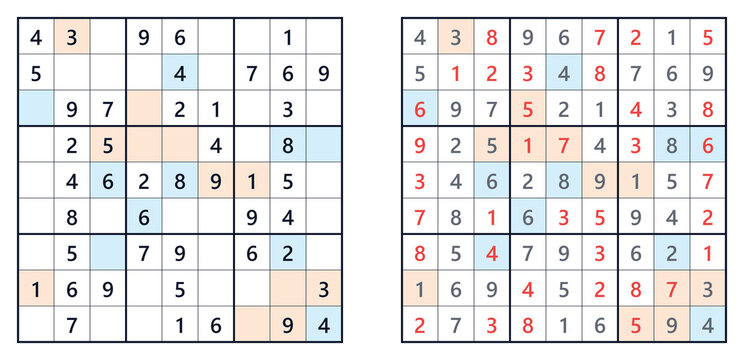 Sudoku puzzle 9x9 easy for kids printable with answers A4