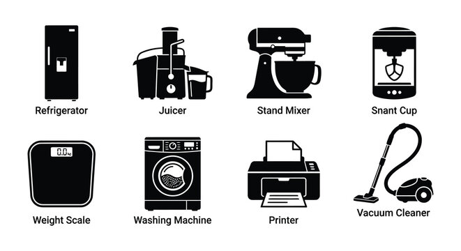 Household Appliance Silhouettes Black Vector Icons On White Background