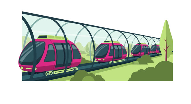Futuristic Hyperloop Pod Transport System in a Transparent Tube Vector Illustration