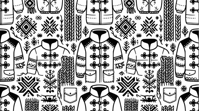 Seamless pattern featuring traditional embroidered jackets