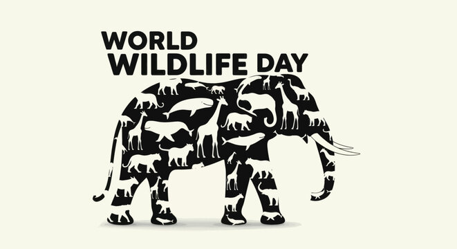 World wildlife day poster with elephant silhouette