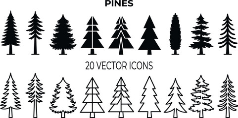 Obraz premium Pine Tree Vector Icons Collection On White Background