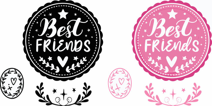 Floral ornament vector designs with friends lettering pink and black
