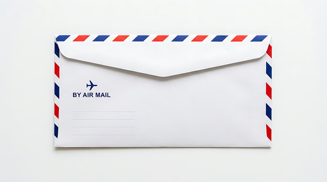 Blank air mail envelope on white background with envelope correspondence communication airplane stationery delivery shipping business document minimalist